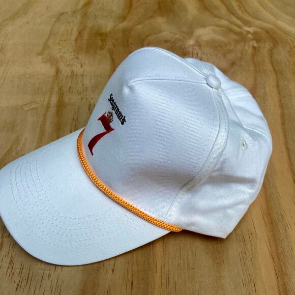 SEAGRAM 7 Whisky White Adjustable Strapback Hat Ball Cap Yellow Rope Ex Cond - Picture 2 of 3